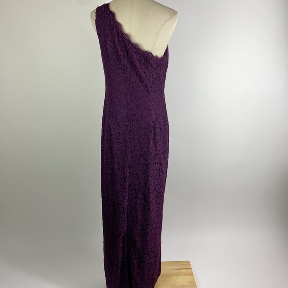ADRIANNA PAPELL One Shoulder All Over Lace Purple Full Length Maxi Gown 10 - Picture 5 of 9